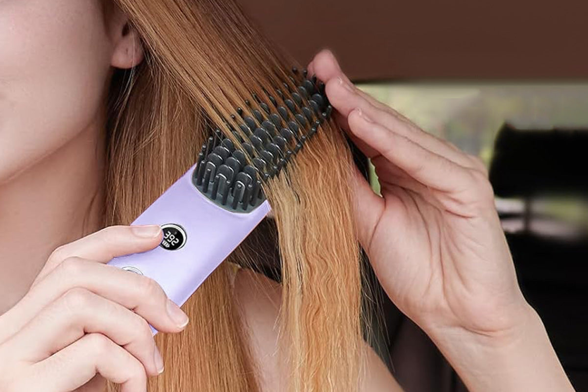 Cordless LCD Hair Straightening Brush 2-in-1 Portable Styling Tool for Travel
