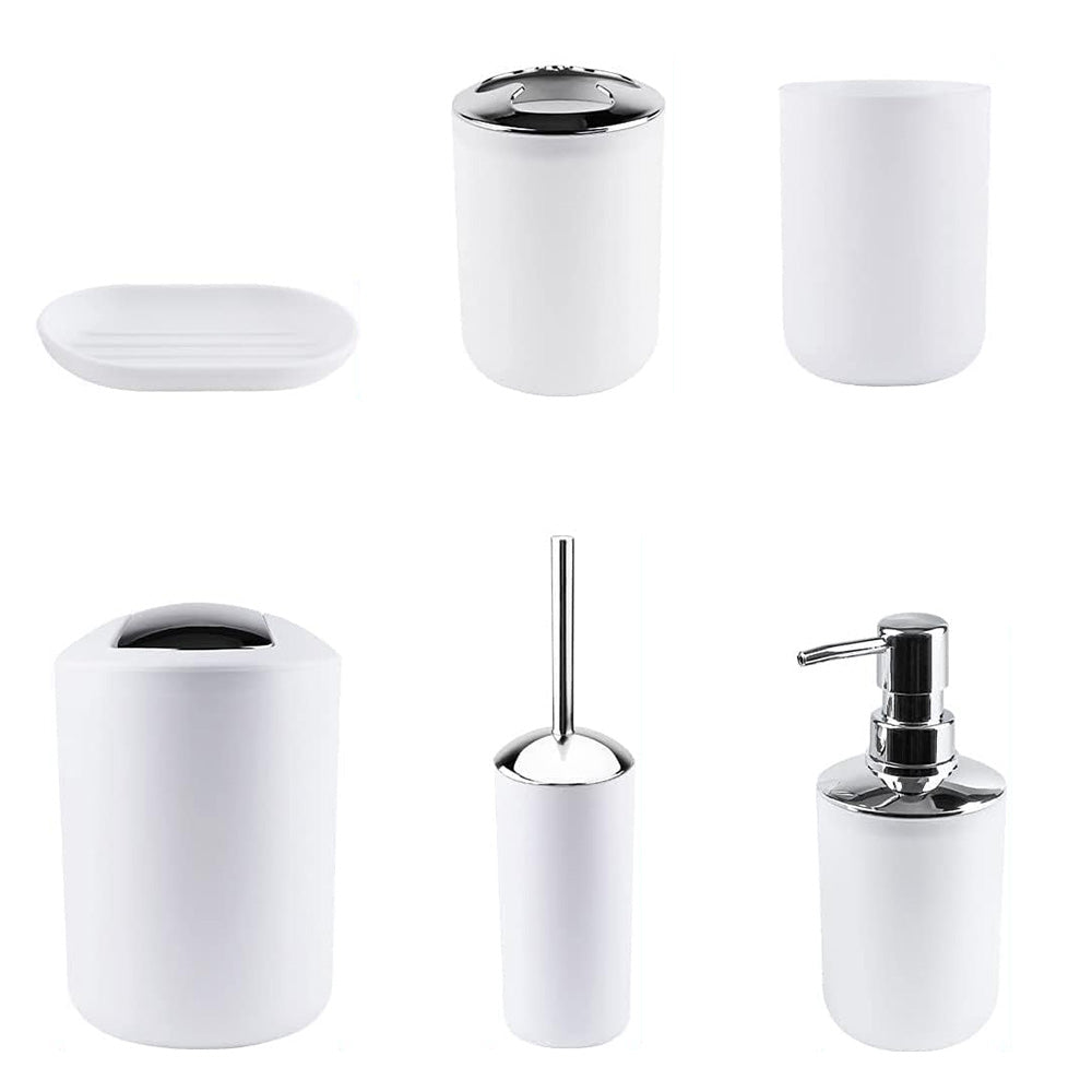 6 Piece Bathroom Accessories Set Soap Dish Soap Dispenser Toothbrush Holder Toilet Brush Trash Bin