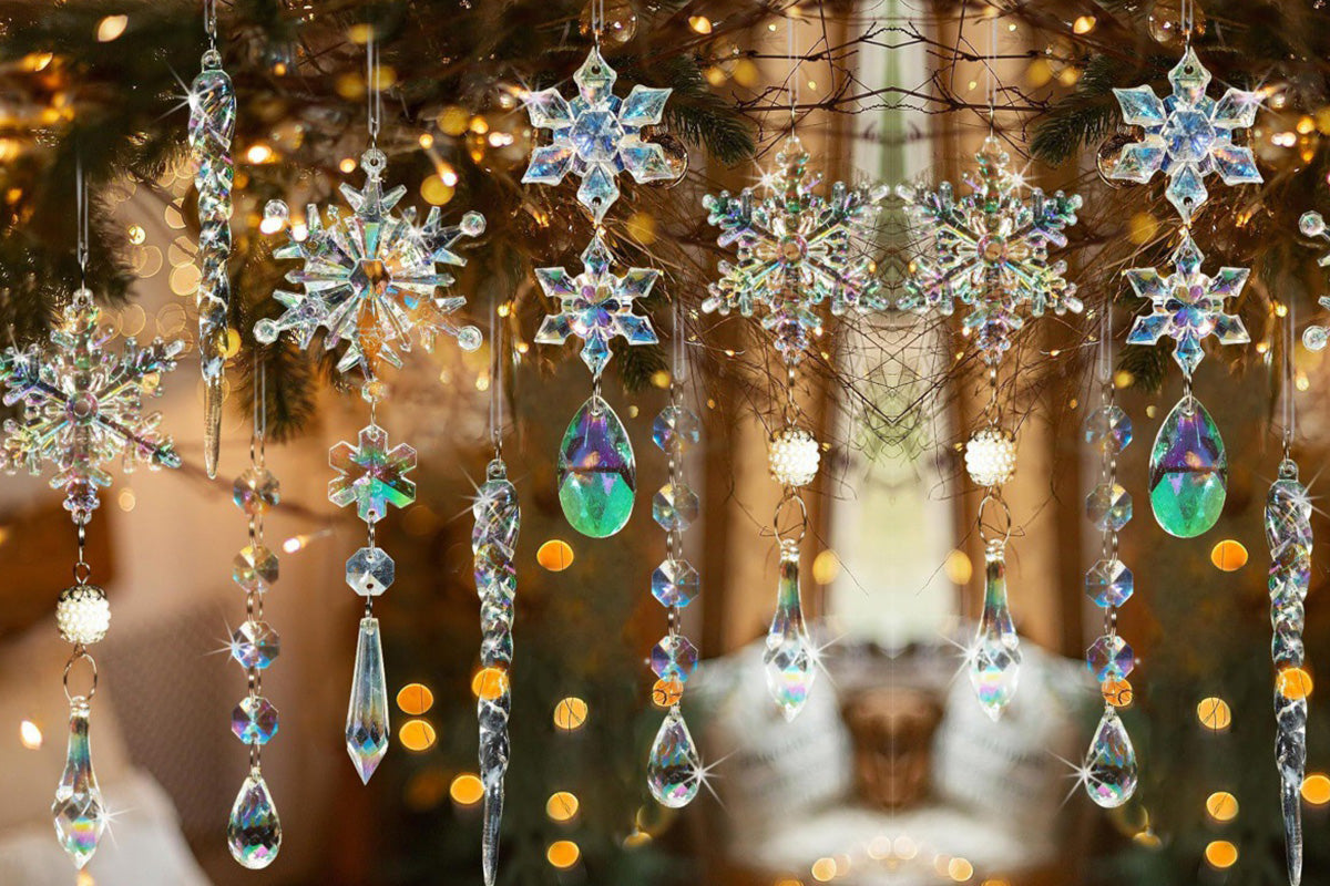 18Pcs Hanging Acrylic Christmas Snowflake Icicle Drop Ornaments for Xmas Tree