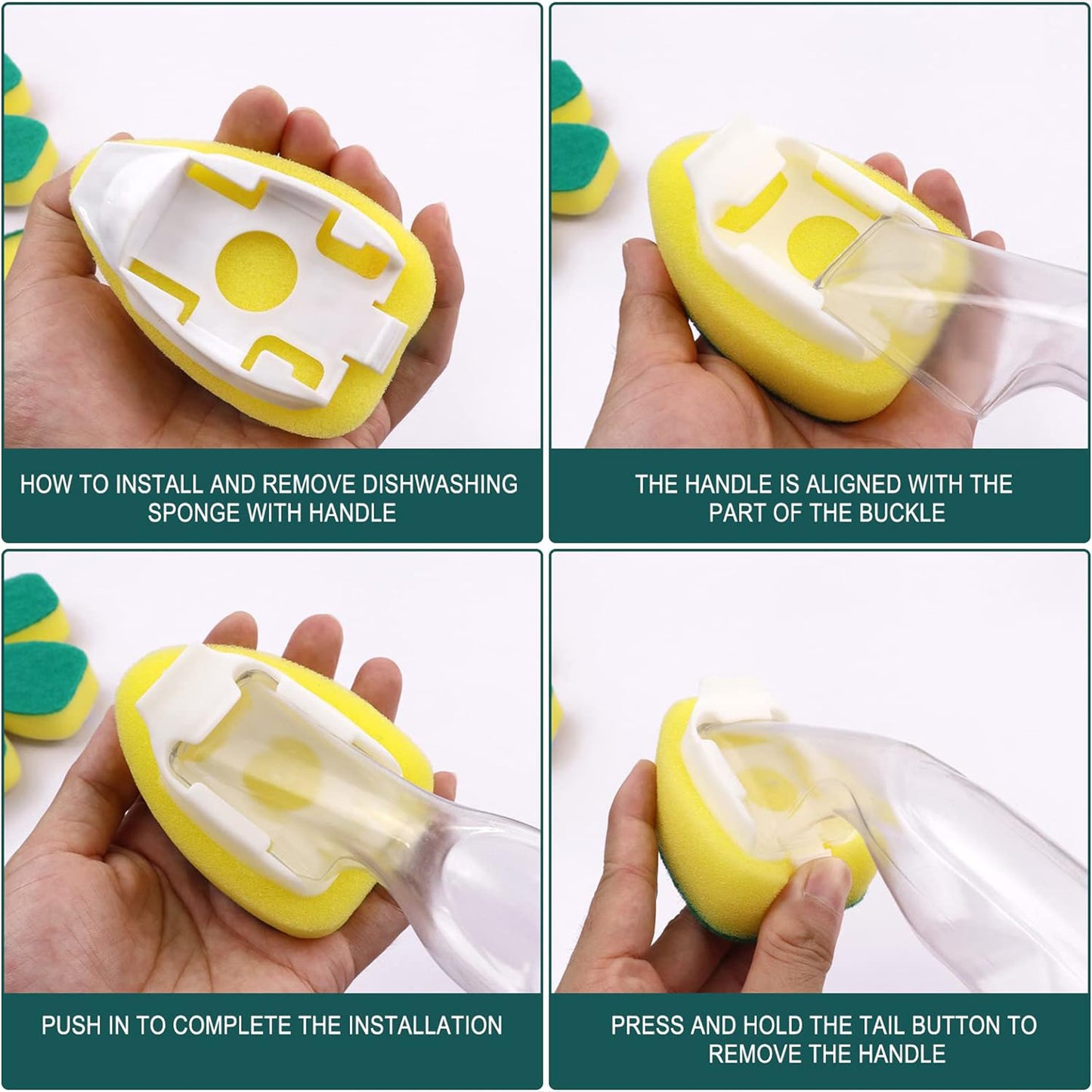 5Pcs Kitchen Soap Dispenser Sponge Brush with Handle Set-1 Handle+5 Sponge