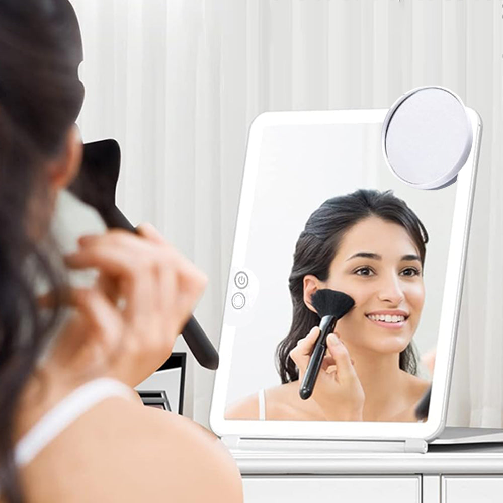 USB Rechargeable Folding Lighted Makeup Mirror with 3 Colors Light Modes