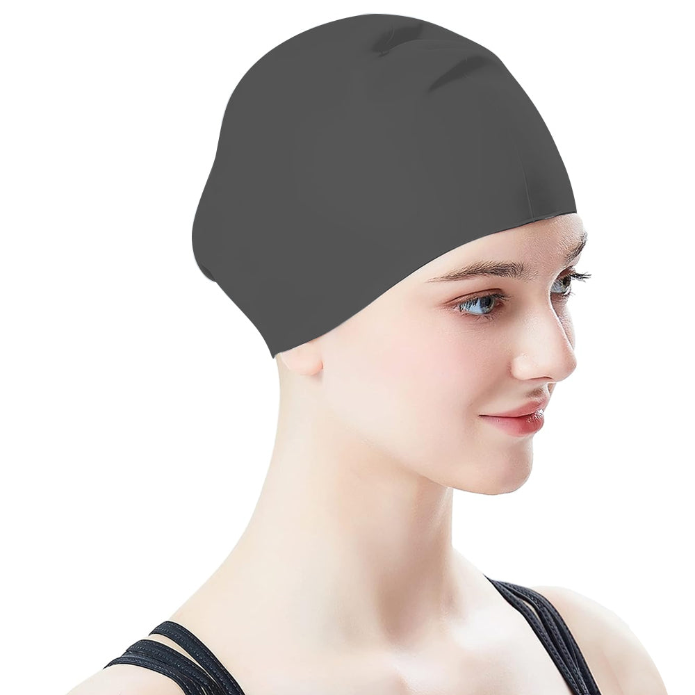 2Pcs Highly Elastic Silicone Swimming Cap Solid Color Water-resistant Ear Protection