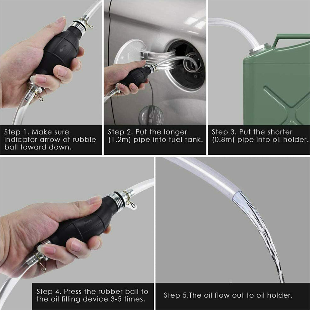 2Pcs Manual Water Oil Liquid Syphon Petrol Fuel Transfer Pump with Hand Siphon Pipe Hose