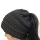 Women Girls Winter Cable Knit Ponytail Beanie High Bun Crochet Hat