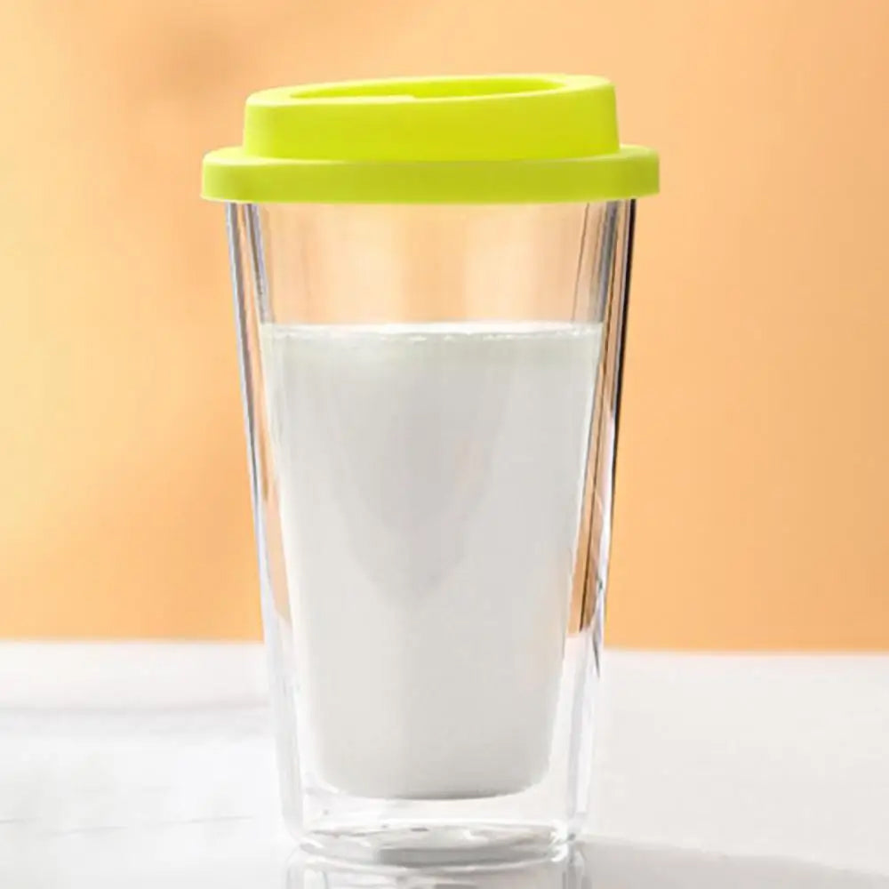 Double Walled Glass Coffee Mug Drinking Coffee Cup with Silicone Lid