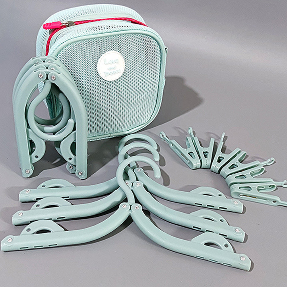 Foldable Travel Hanger Set with Clips and Storage Bag