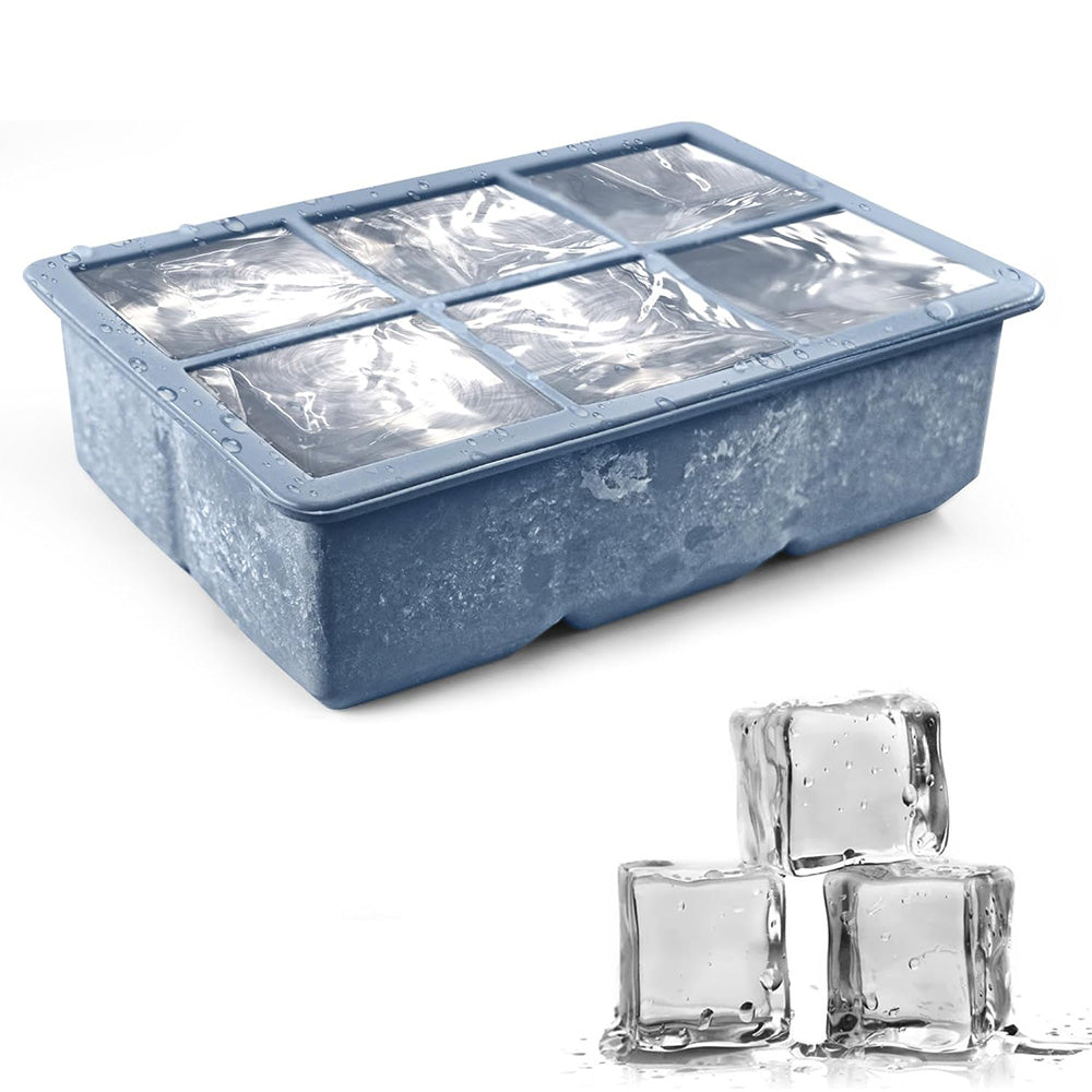3Pcs Silicone Ice Cube Trays with Lid 6 Cavity Large Square Mold for Whisky Cocktail