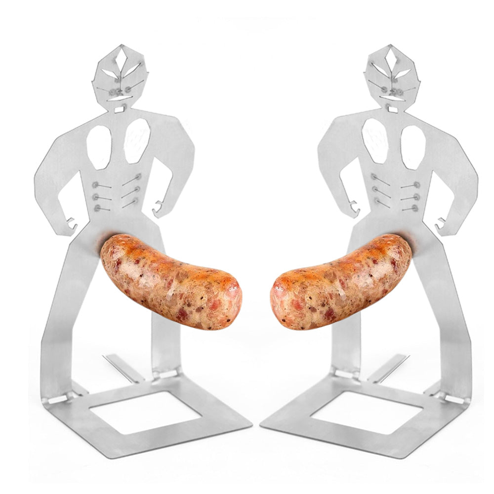 2Pcs Funny Man Shape Hot Dog Roaster Reusable Stainless Steel Sausage Holder for BBQ