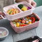 Bento Box Stackable 3-Compartment Lunch Containers With Dinnerware And Seal Cover