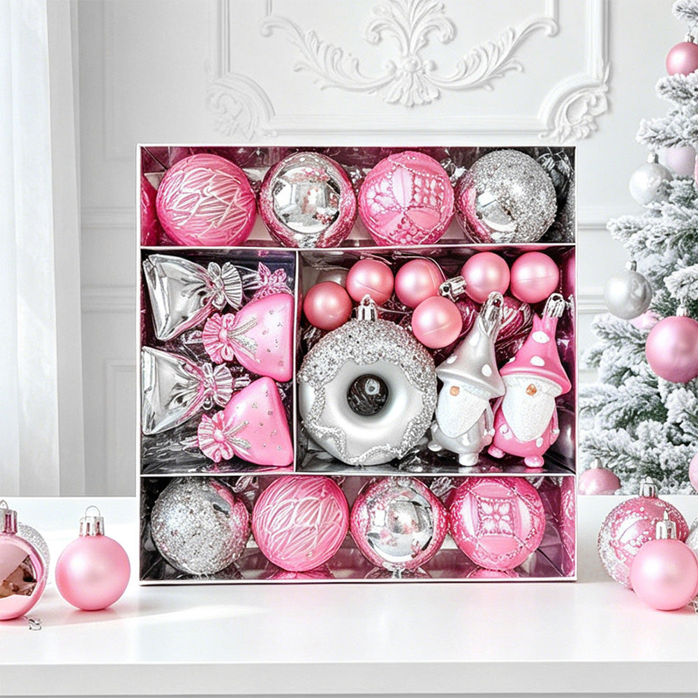 60 Piece Christmas Donut Santa Gnome Ball Hanging Ornament Set