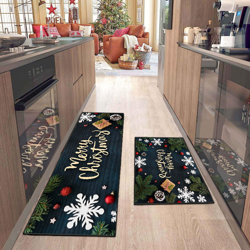 2Pcs Christmas Kitchen Washable Rectangular Floor Mat