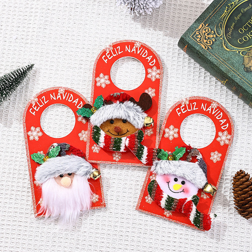 3Pcs Vintage Merry Christmas Door Knob Hanger Santa/Snowman/Elk For Holiday Nativity Tree Door Decor