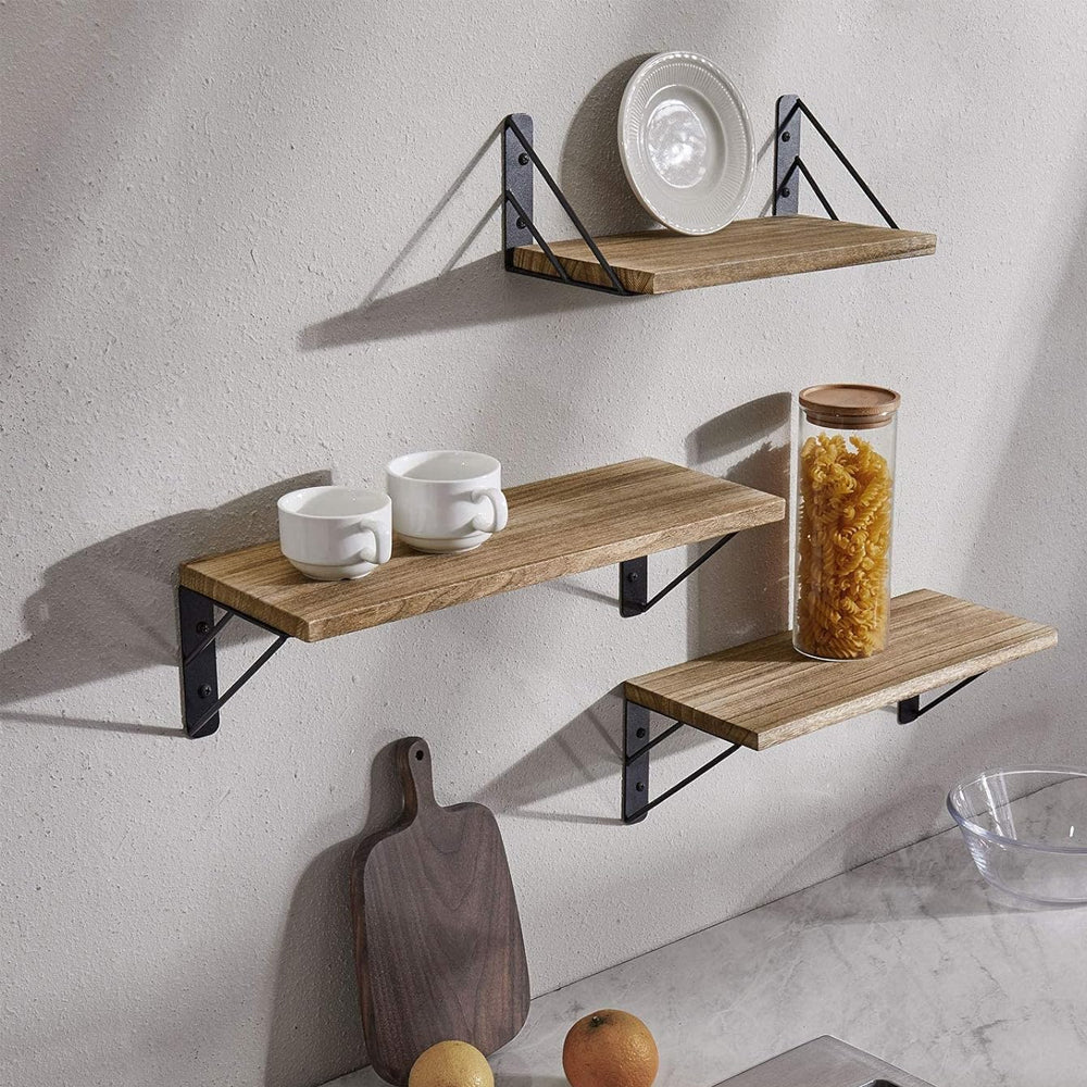 3Pcs Wall Mounted Wood Floating Shelf Storage Display for Bedroom Decor