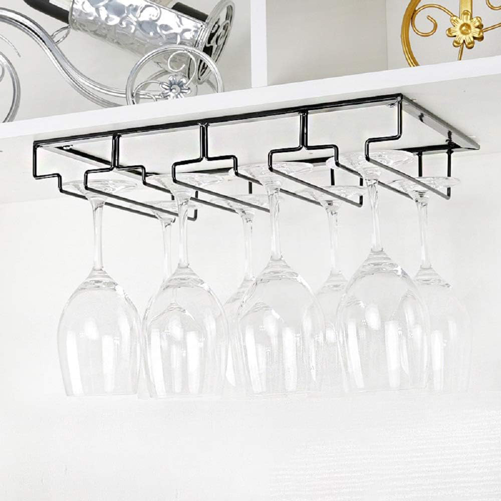 Under Cabinet Wine Glass Rack with 4 Slots for Stemware Storage
