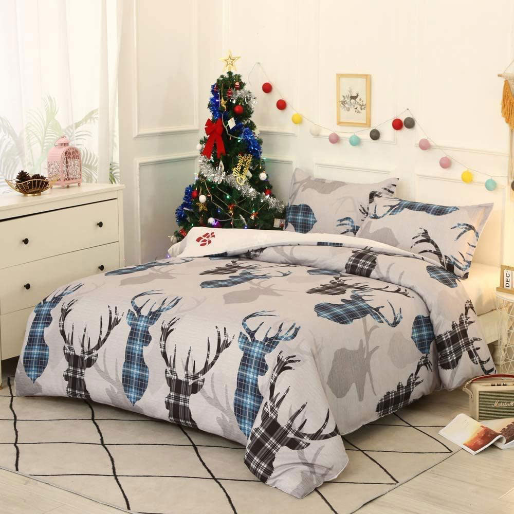 Christmas Pattern Quilt Duvet Doona Cover Set Single Double Queen King Size Bedding Set