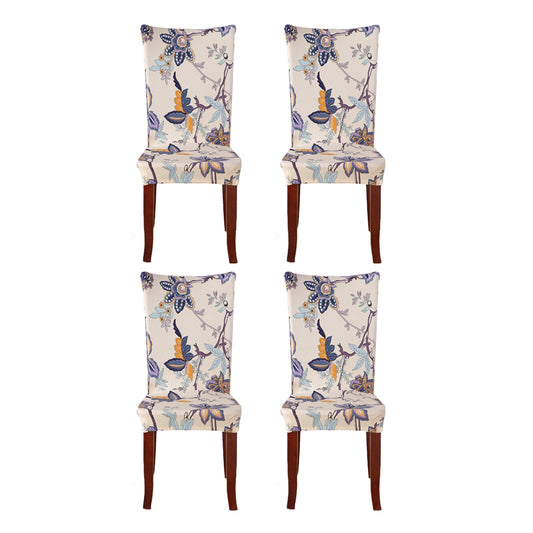 4Pcs Stretch Dining Chair Slipcover-Navy Flowers