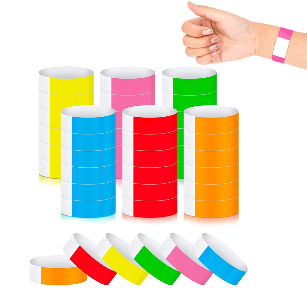 600Pcs Water-Resistant Neon Colored Adhesive Paper Wristbands