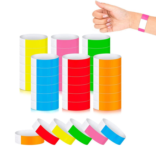 600Pcs Water-Resistant Neon Colored Adhesive Paper Wristbands