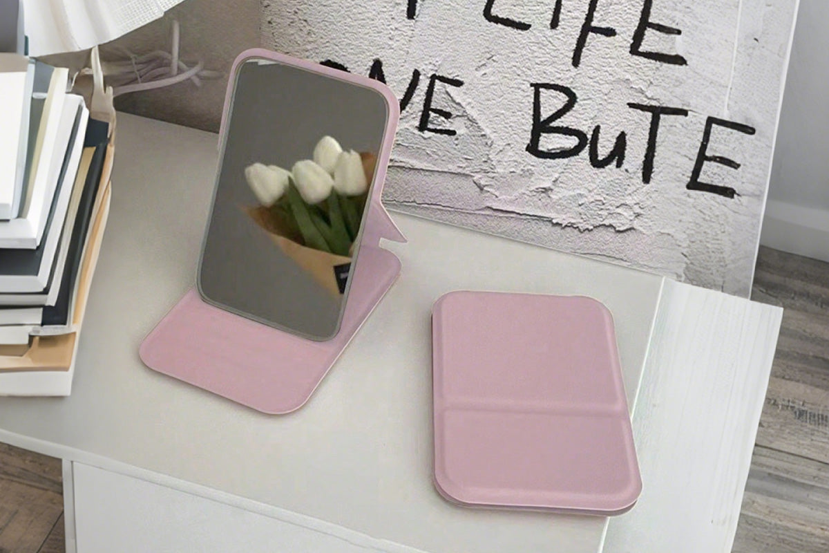 2-Pack Medium Foldable PU Leather Makeup Mirror Portable Travel Vanity Mirror