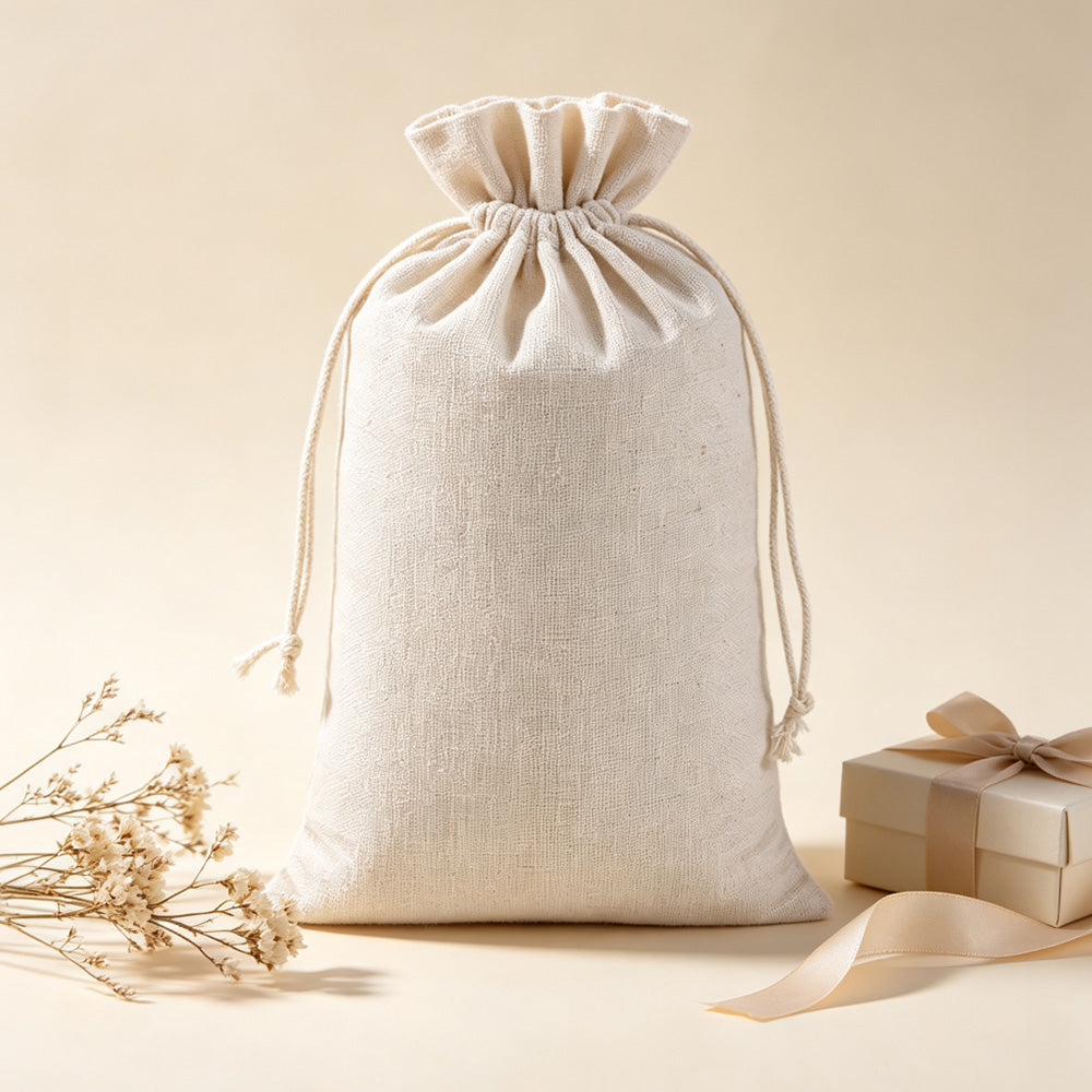 10 Pack Cotton Linen Drawstring Storage and Gift Bags in 2 Sizes
