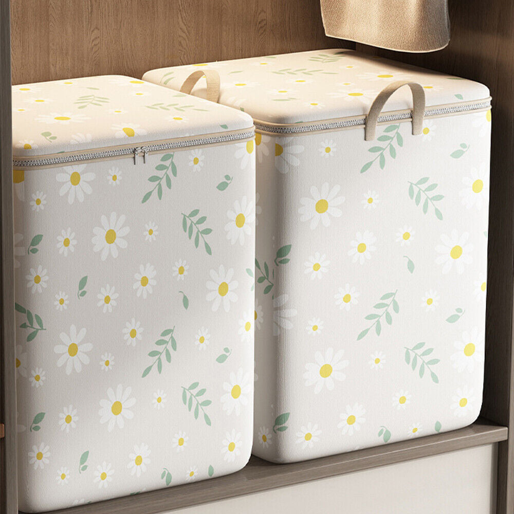 2Pcs Non-Woven Fabric Quilt Storage Bag Toy Storage and Sorting Bag-Beige and BlueDaisies