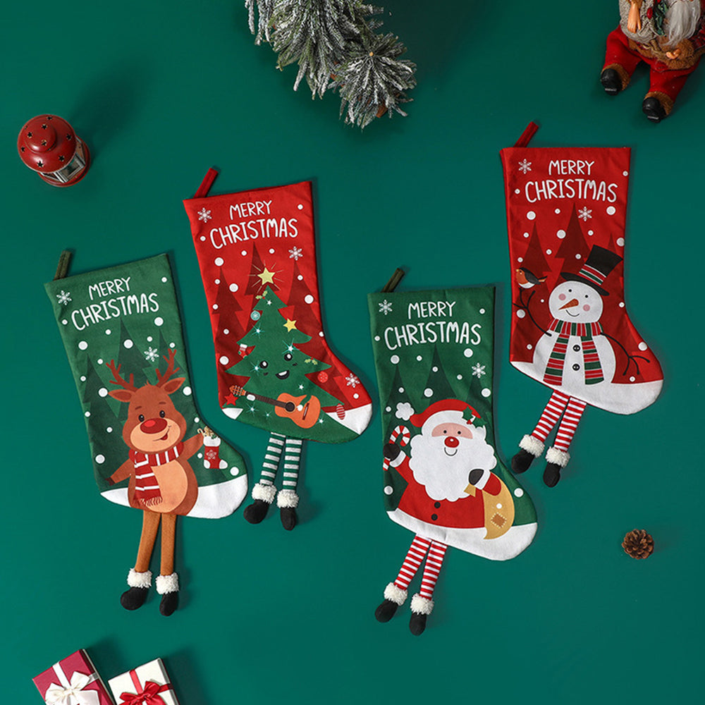 4Pcs Christmas Stocking Goodies Sock Xmas Wall Tree Party Hanging Candy Bag Decoration