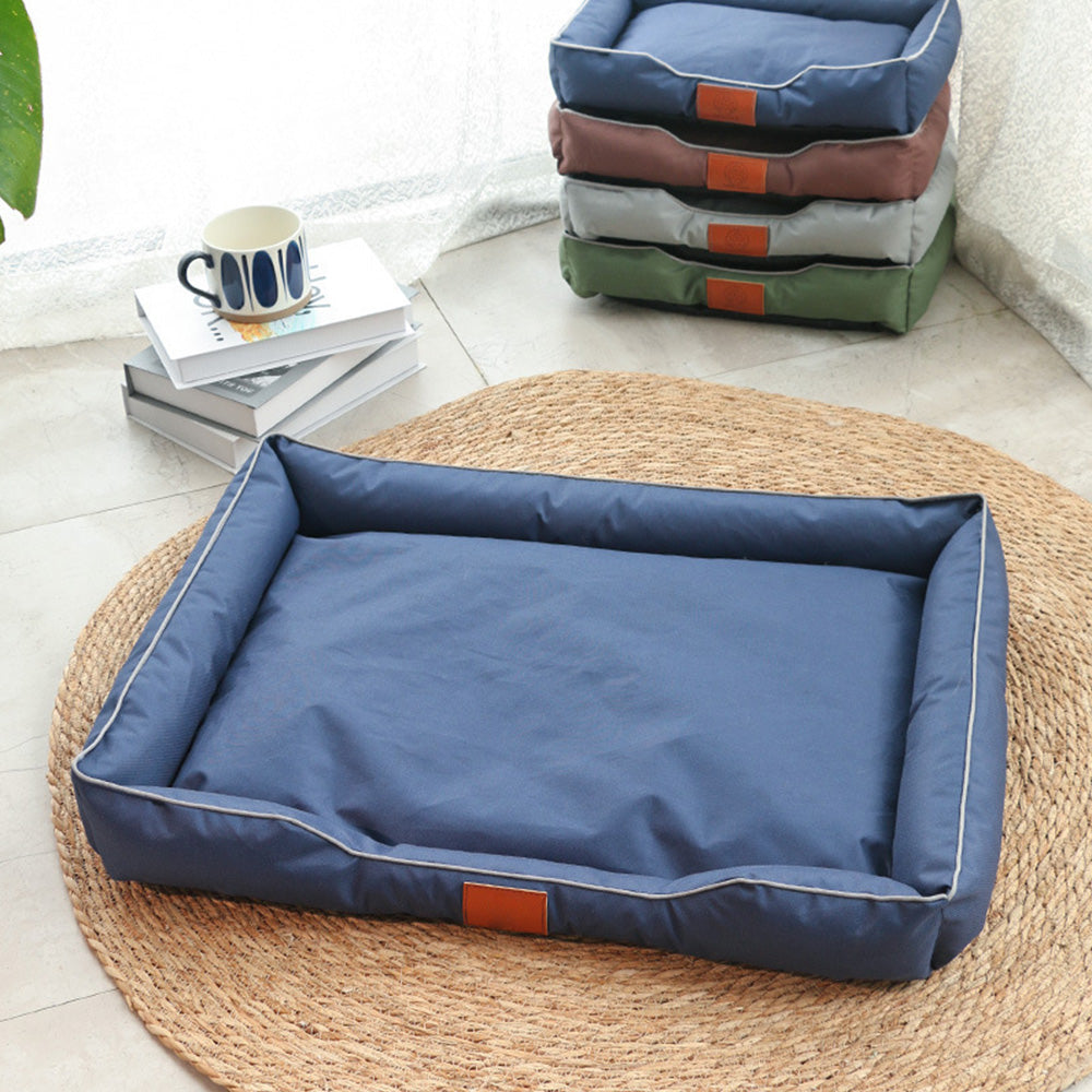 Square Raised Edge Oxford Fabric Sofa Pet Bed for Cats and Dogs-Navy