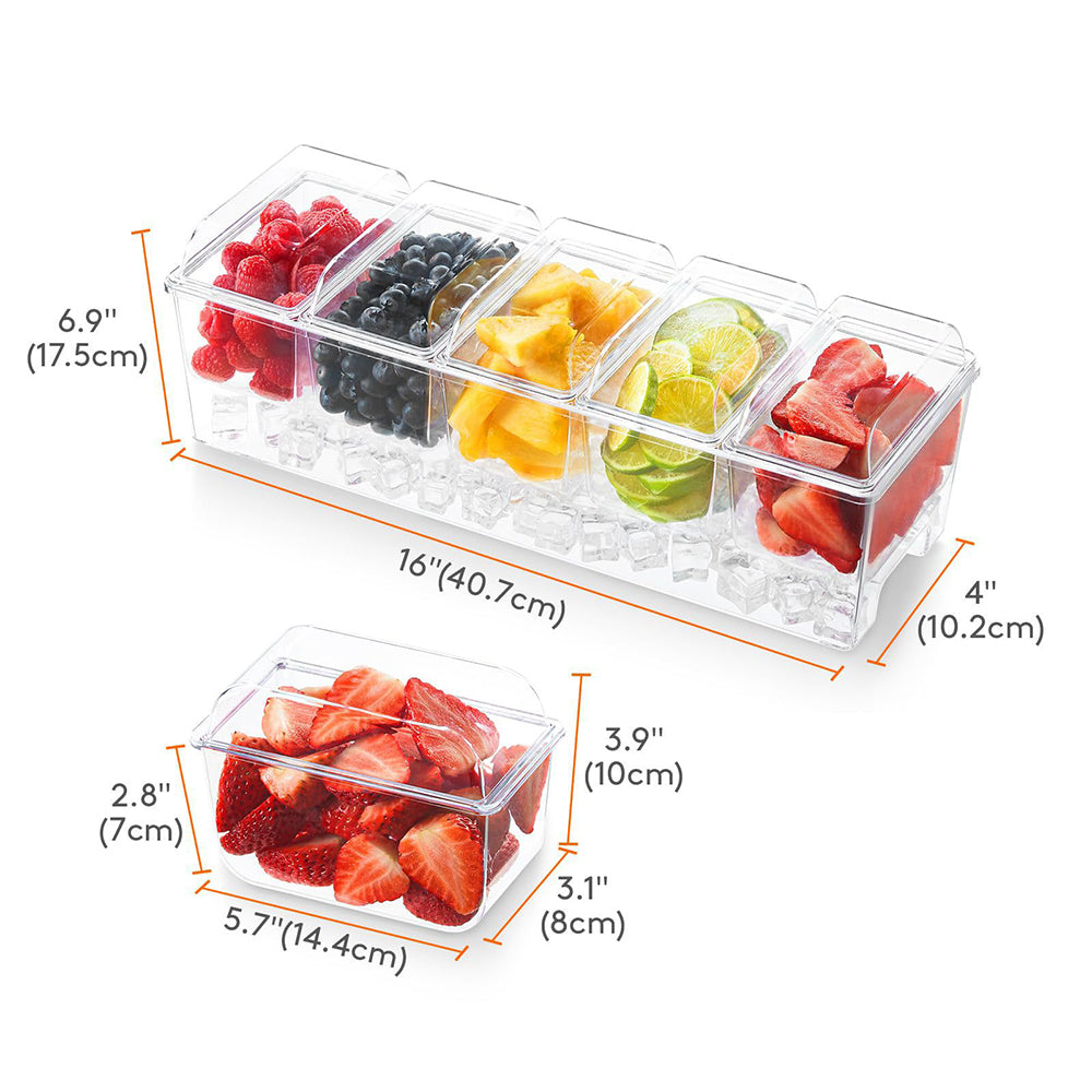 Ice Chilled Condiment Caddy with 5 Plastic Containers