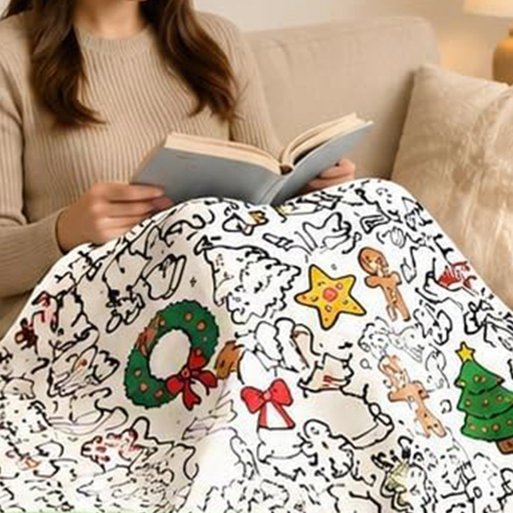 Adult DIY Christmas Coloring Blanket Black and White Line Art-Style 2