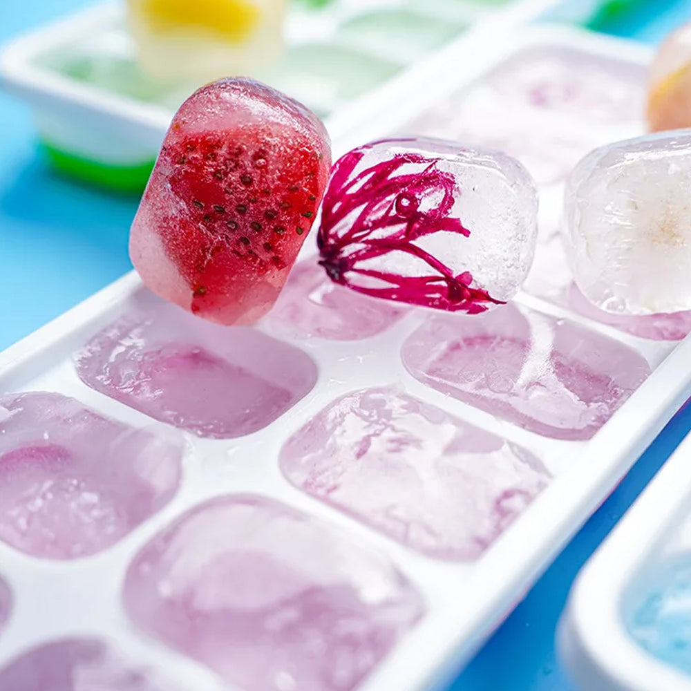 4Pcs Ice Cube Tray with Lid Easy Release Silicone Mould 14 Cubes Container Mold