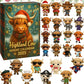 2D Highland Cow Advent Calendar 24 Days Christmas Countdown Calendar for Xmas Tree