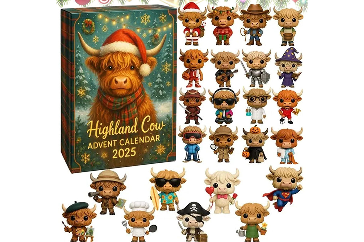 2D Highland Cow Advent Calendar 24 Days Christmas Countdown Calendar for Xmas Tree