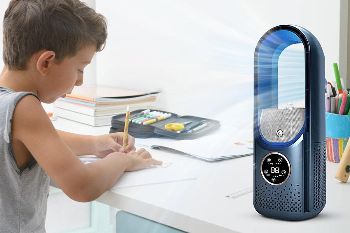 Desk Bladeless Fan with Humidifier USB-Powered Portable Air Conditioner Fan with LED Display