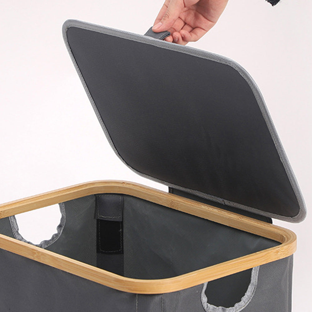 100L Laundry Basket with Lid Clothes Hampers for Laundry with Bamboo Handles Removable Bag