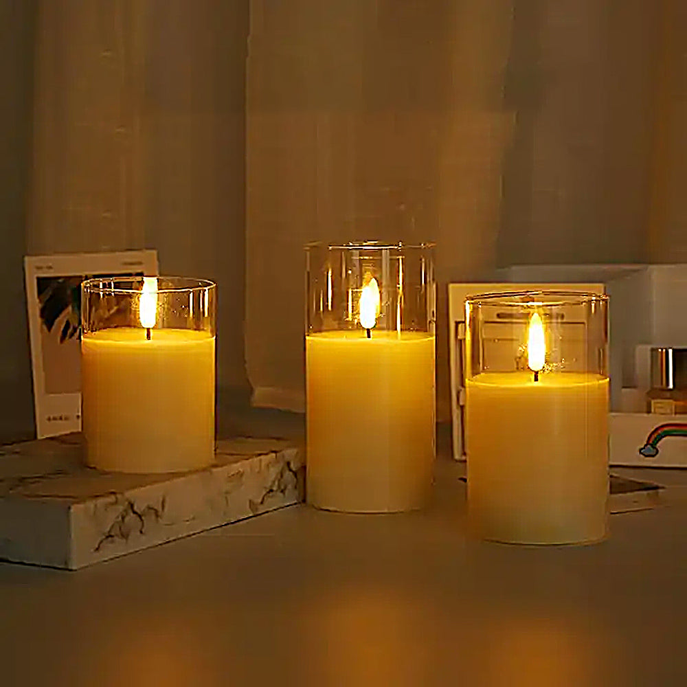3Pcs Battery Operated LED Flameless Candles for Home Decor Party Wedding