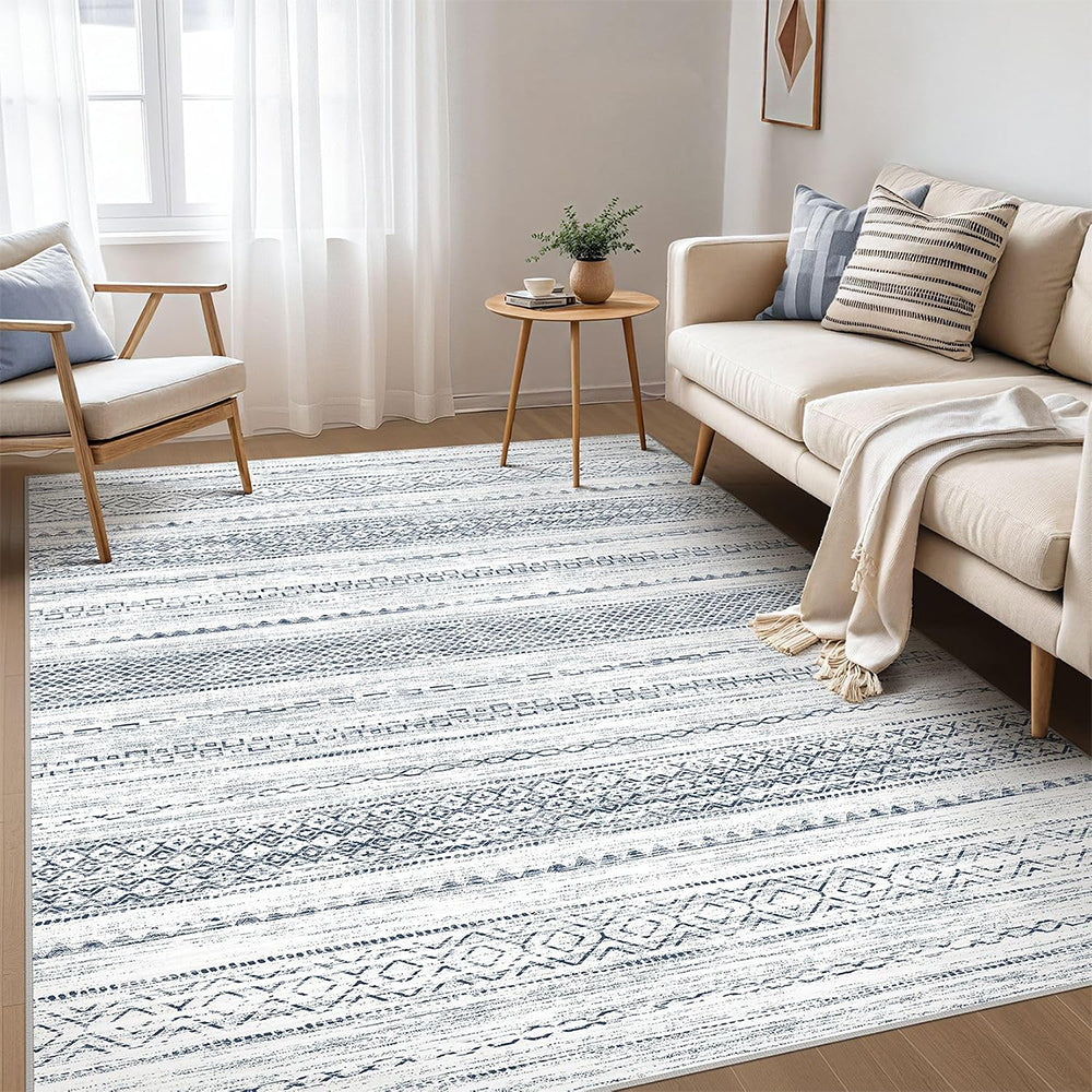 Bohemian Rug Crystal Velvet Machine Washable Non-Slip Scratch-Proof for Living Room Bedroom Dining Room-Blue