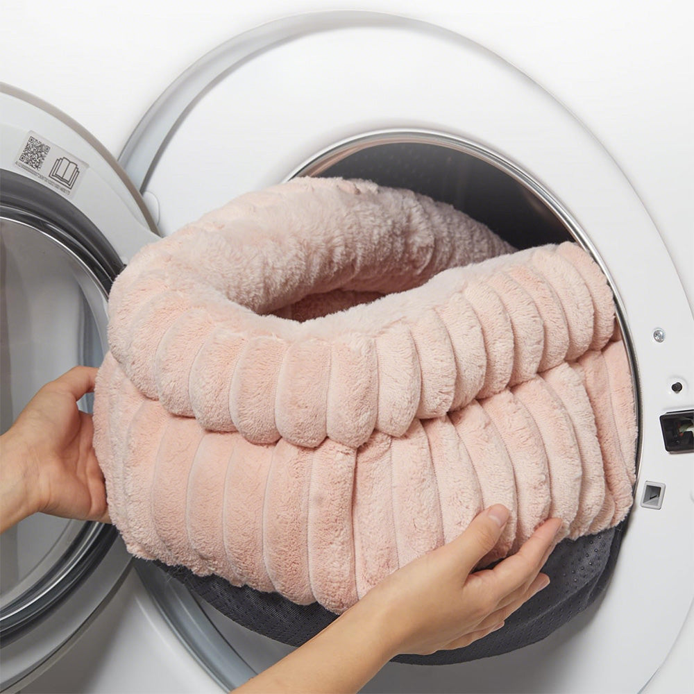 Donut Plush Pet Dog Cat Bed Fluffy Soft Warm Nest for Indoor Cats Small Dogs-Pink