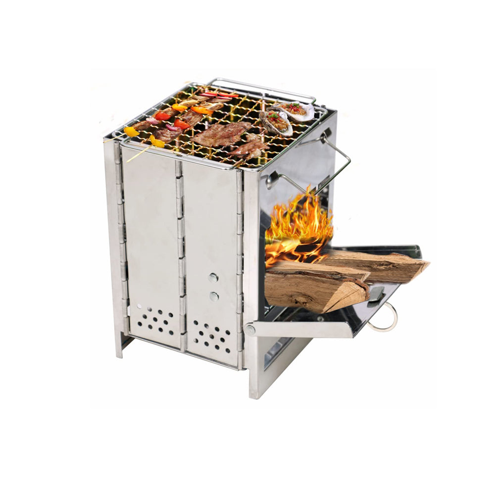 Portable Folding Stainless Steel Wood-Burning Camping and Barbecue Stove