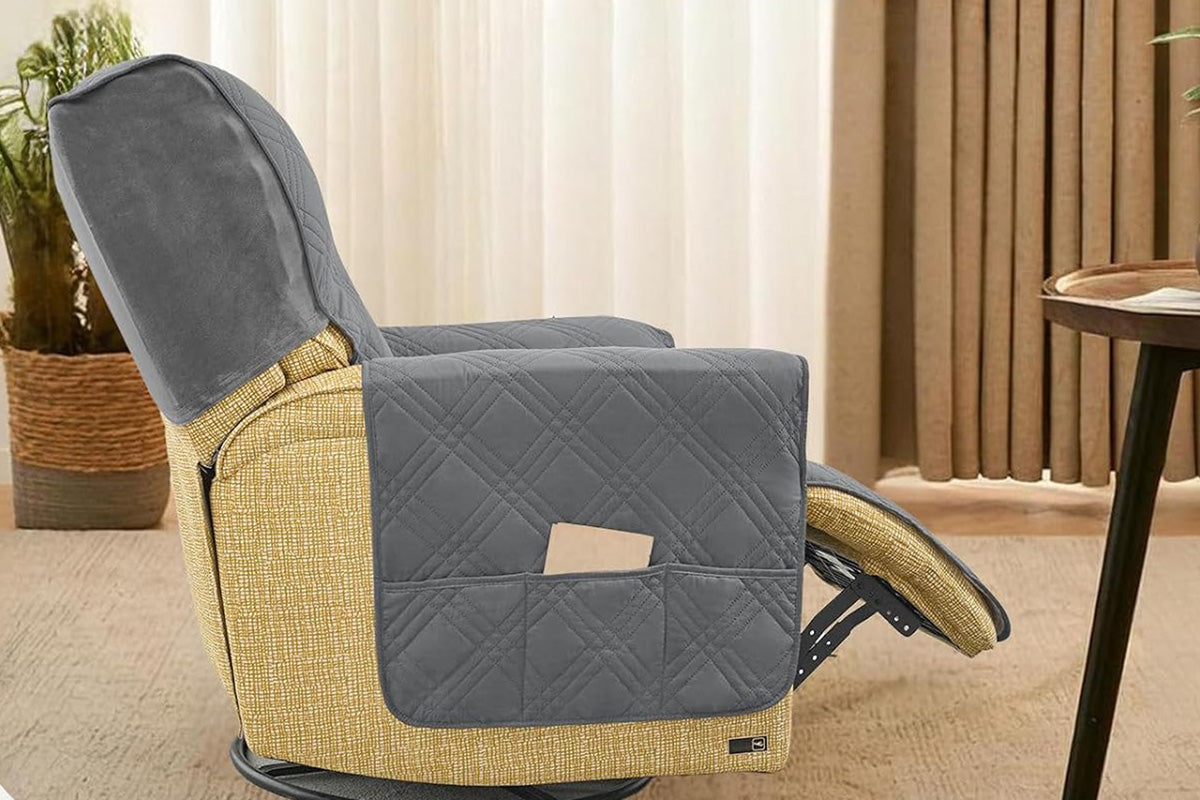 Water Resistant Quilted Recliner Chair Cover Anti-Slip Recliner Sofa Protector with Storage Pockets