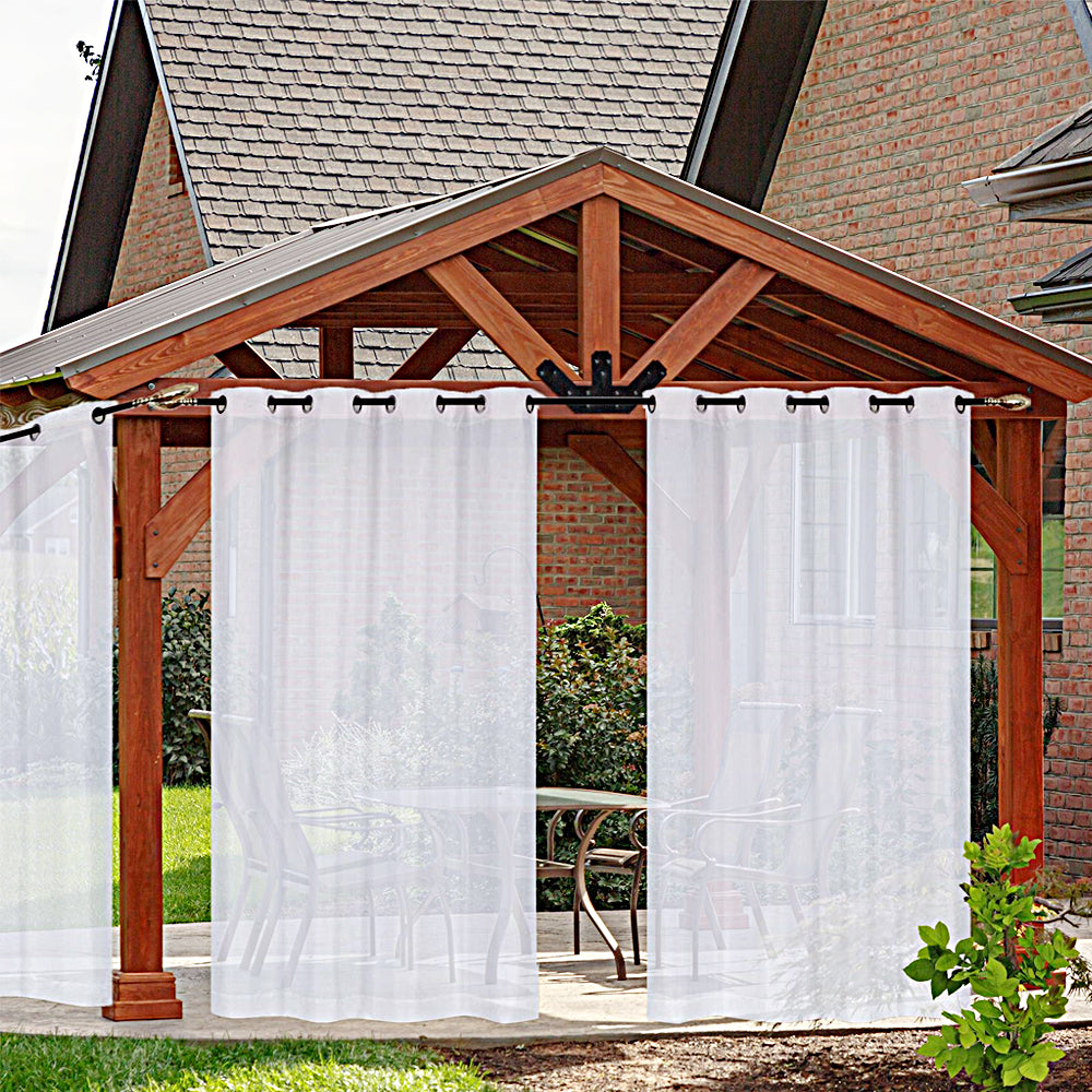 2Pcs White Outdoor Sheer Curtains for Patio Water-Resistant