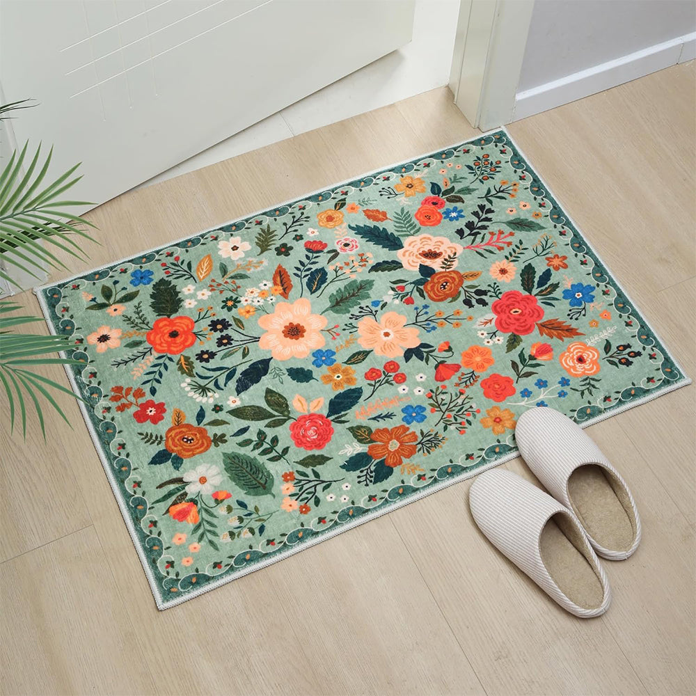 Washable Boho Floral Small Area Rug Indoor Entrance Door Mat