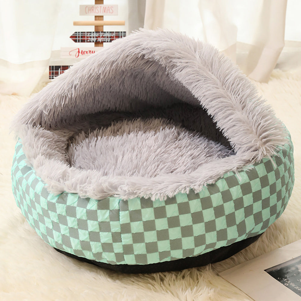 Plush Cushioned Hooded Winter Pet Bed