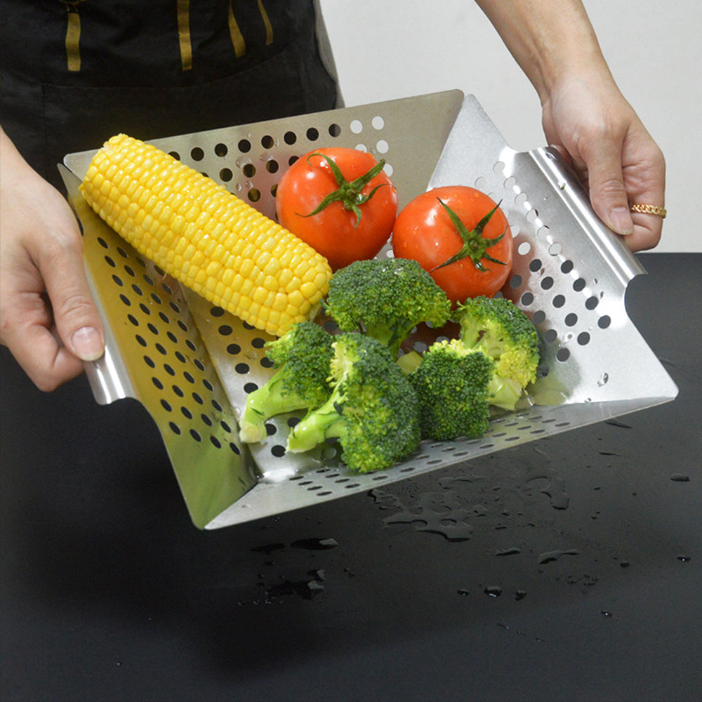 Vegetable Grill Basket Stainless Steel Barbecue Wok Pan Tray for Grilling