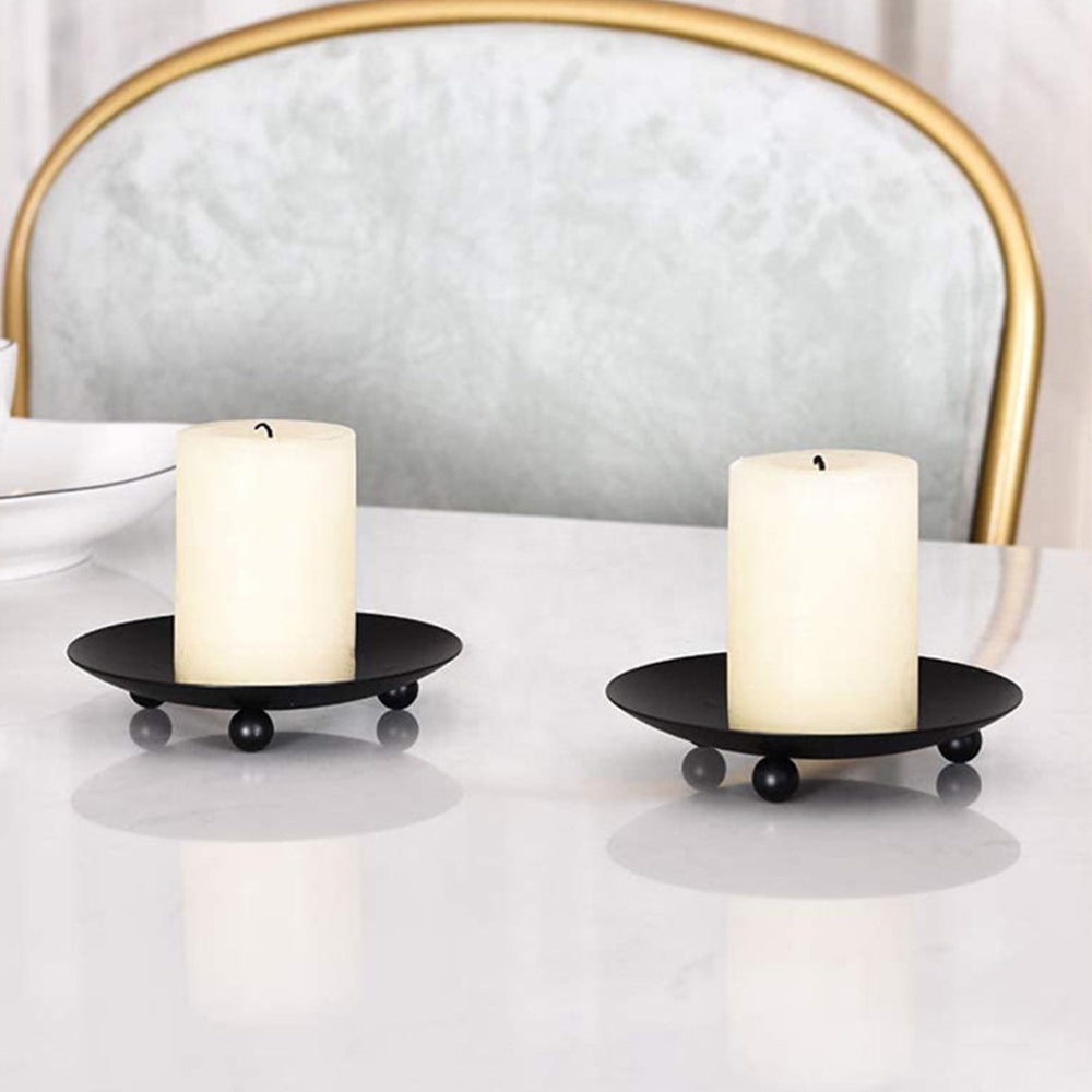 2Pcs Black Iron Plate Candle Holder Decorative Iron Pillar Candle Plate