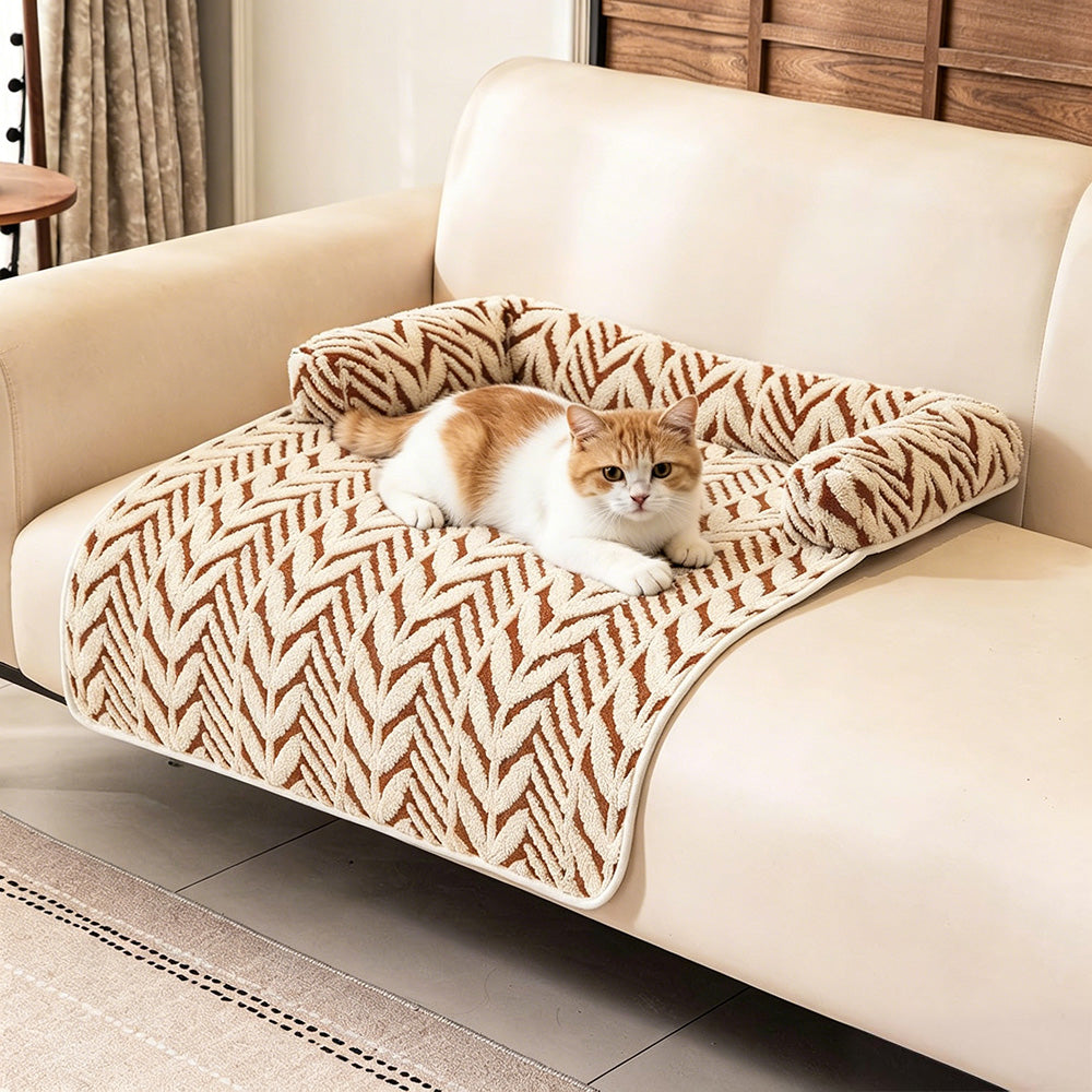 Thick Plush Non Slip Pet Mat for Sofa Chair Window Seat-Coffee