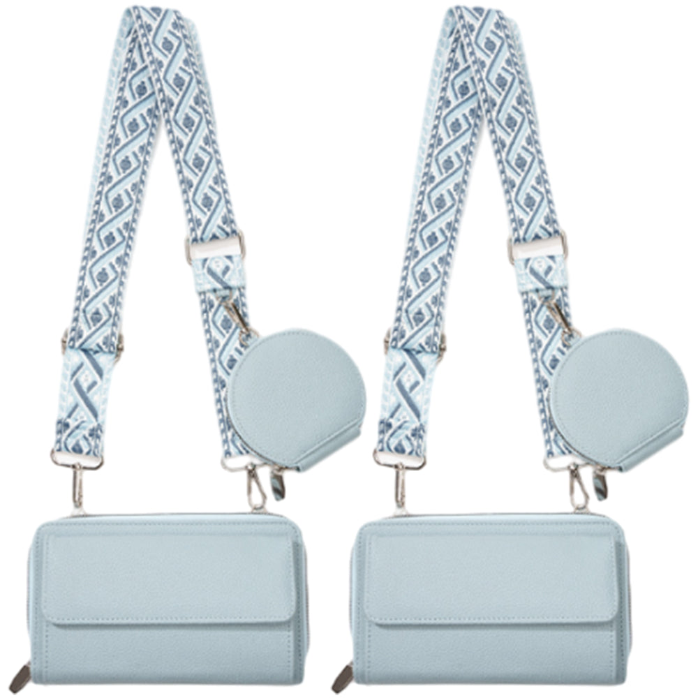 2Pcs PU Leather Wide Strap Crossbody Bag with Coin Pouch for Women