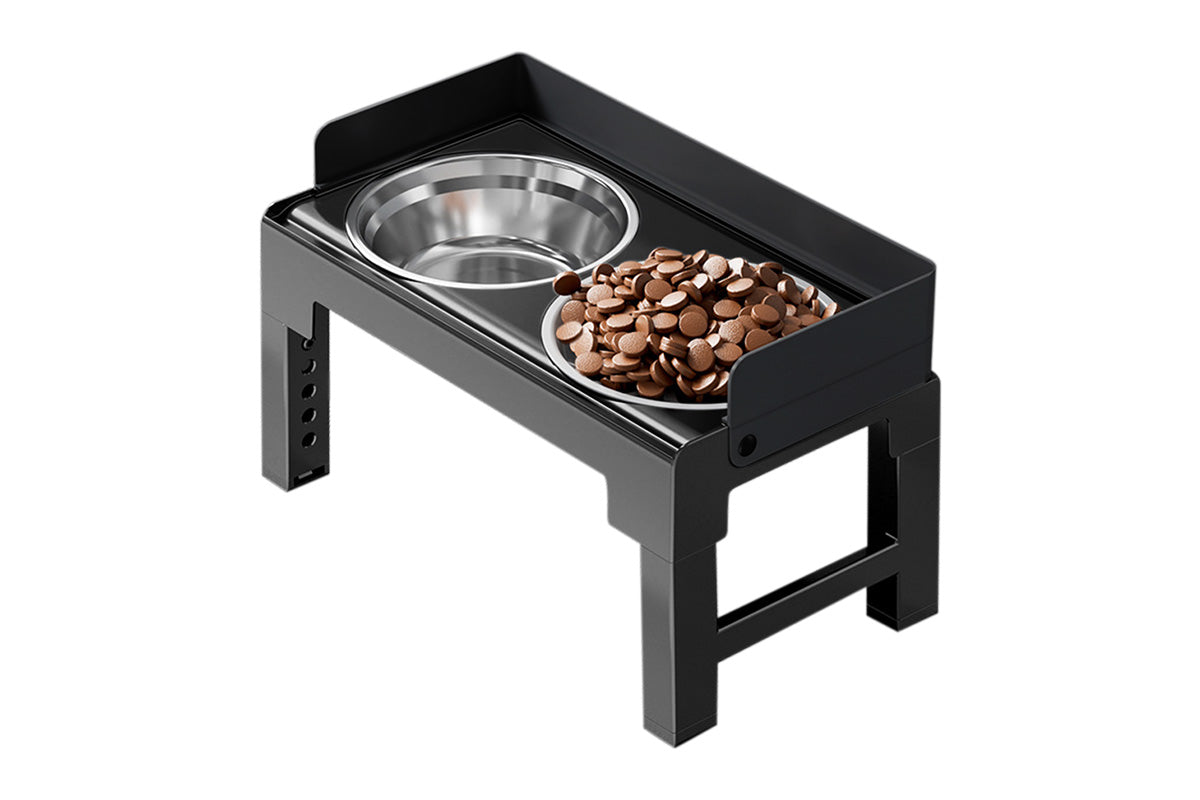 Dog Bowl Stand 5 Height Adjustable Raised Feeder with 2 Stainless Steel Bowls-Black