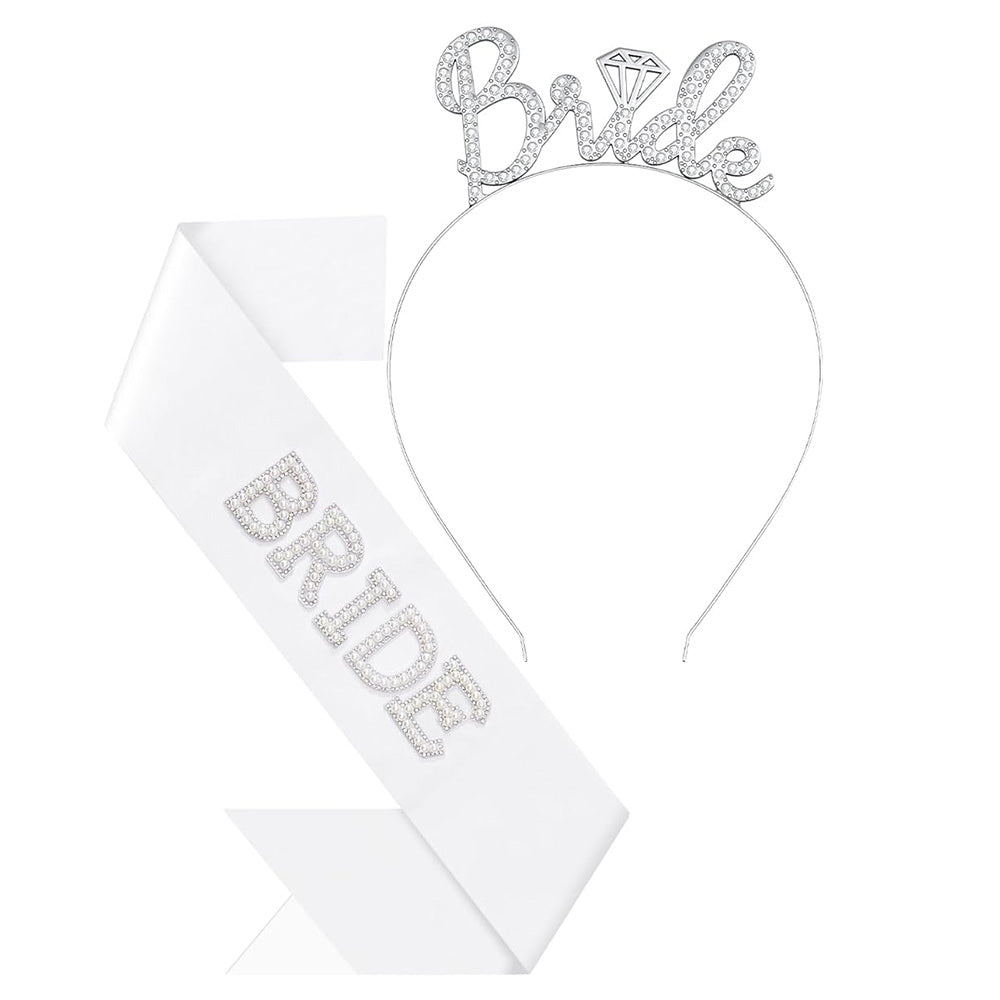Bride Accessory Set with Veil Sash and Headband for Bachelorette Party Bridal Shower