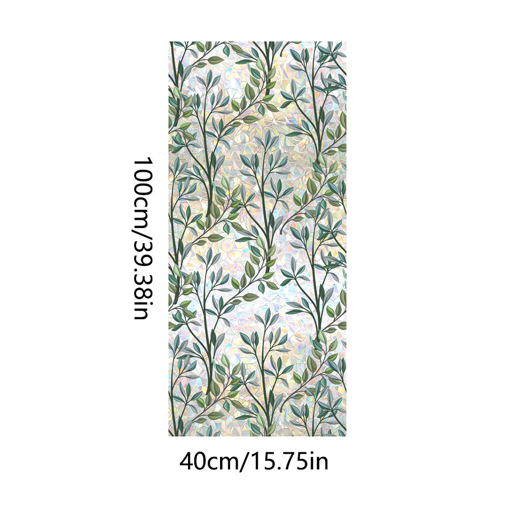 Static Cling Vintage Green Leaves Branches Pattern Cutting Privacy Window Sticker