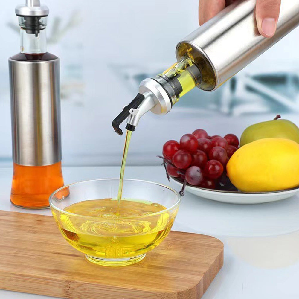 Glass Oil Dispenser with Capacity Markings 300 or 500ml Push-Button Bottle
